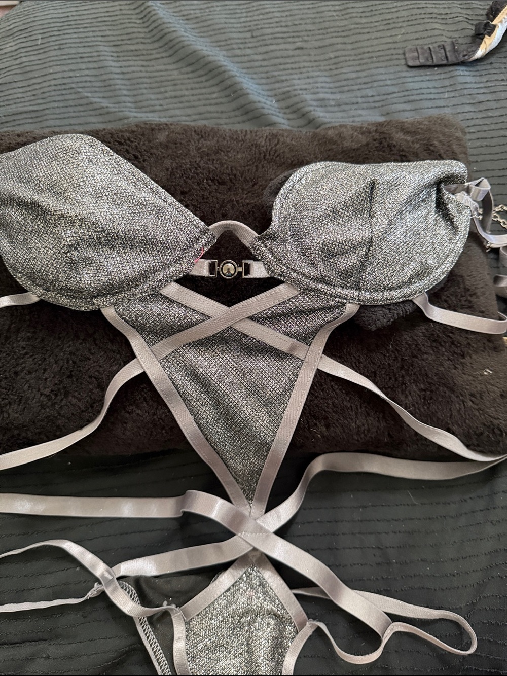 Roma Silver Glitter Strappy Bodysuit - Women Intimates